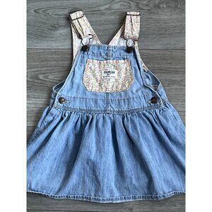 OshKosh B'gosh Light Blue Denim Overall Dress with Floral Accents